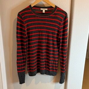 Red and Gray Striped Crewneck Sweater